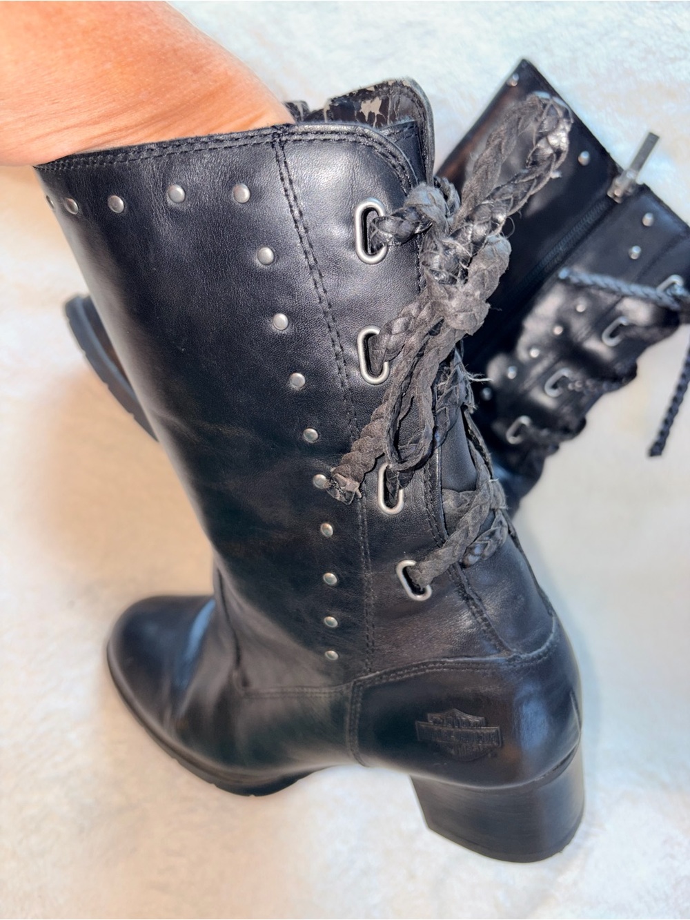 Harley-Davidson Dantie Black Leather Heeled Boots sz 9 - Picture 5 of 10